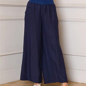 Palazzo Linen Pants with Pockets | Blue Denim | Made In Italy